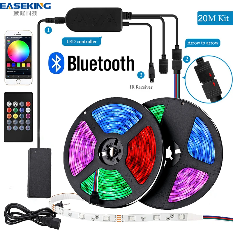 

Easeking LED Strip Lights Bluetooth Control luces Led RGB 5050 SMD Flexible Lamp Tape Ribbon Diode DC12V 24V 5M 10M 15M 20M