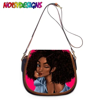 

NOISYDESIGNS Black Art African Girls Printing Women Crossbody Bags Female Shoulder Messenger Bag Ladies PU Leather Handbags