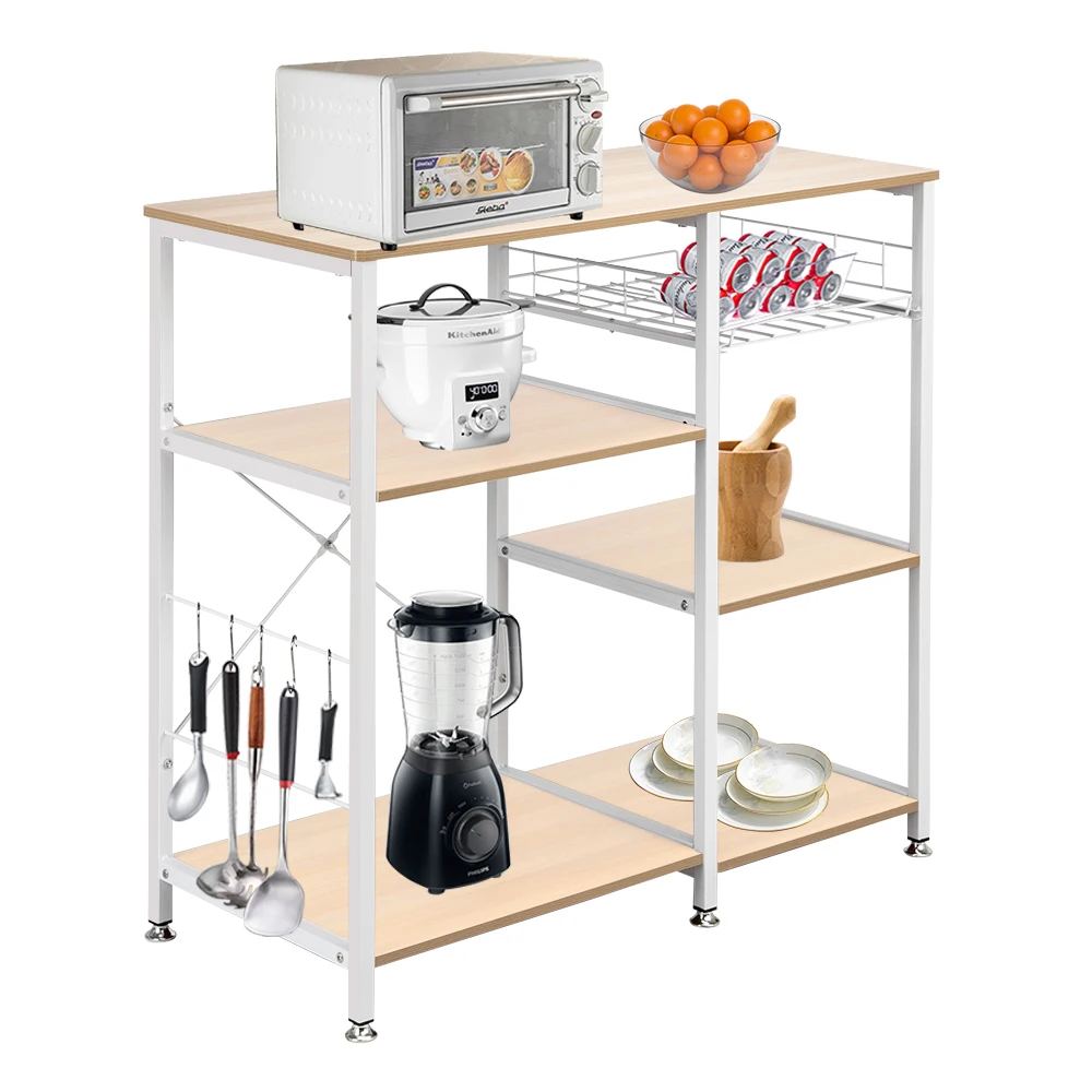 

3-Tier Kitchen Bakers Rack Utility Microwave Oven Stand Storage Cart Workstation Shelf White Oak E2S