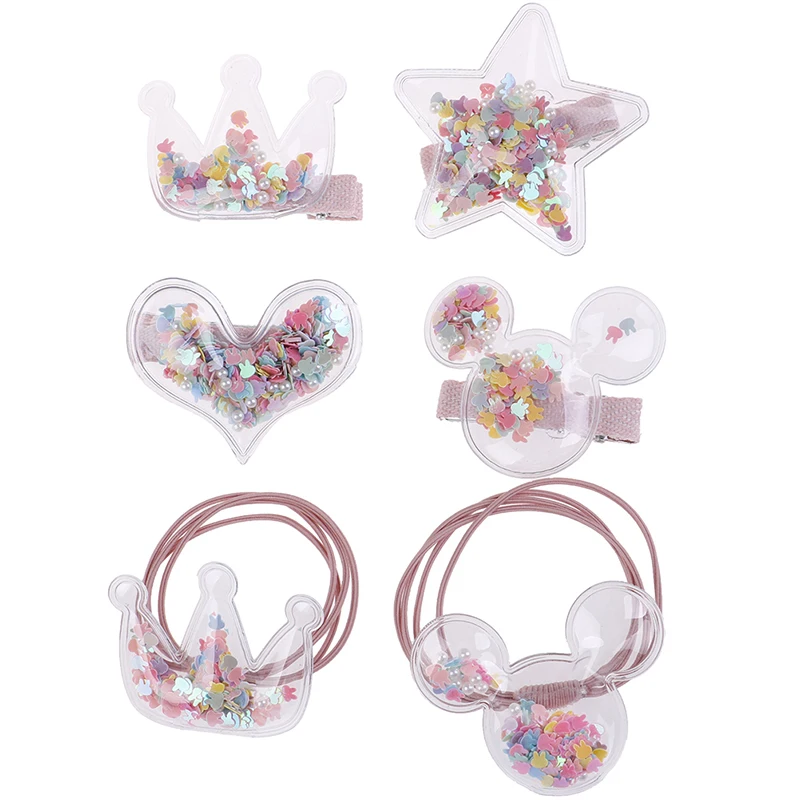 

Children's Transparent Crown Love Stars Mickey Hair Clips Sweet Girl Cute Imitation Pearl Bag Hairpins Hair Rope Headwear