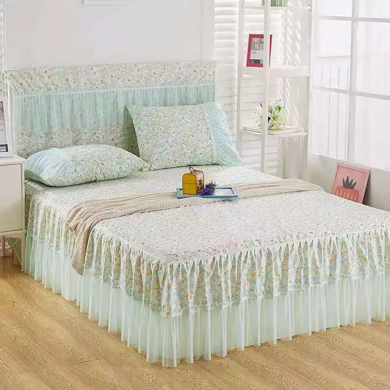 Sanding Soft Bedspreads Fashional Fitted Sheet Romantic Lace Bed Skirt King Queen Bedspread for Girl Room Home Decoration