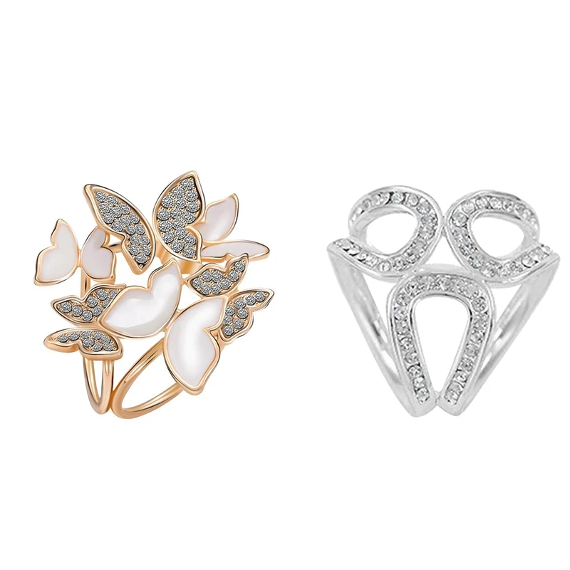 

2Pcs Elegant 3 Rings Butterfly Scarf Ring Silk Scarf Buckle Clip - Gold & Silver