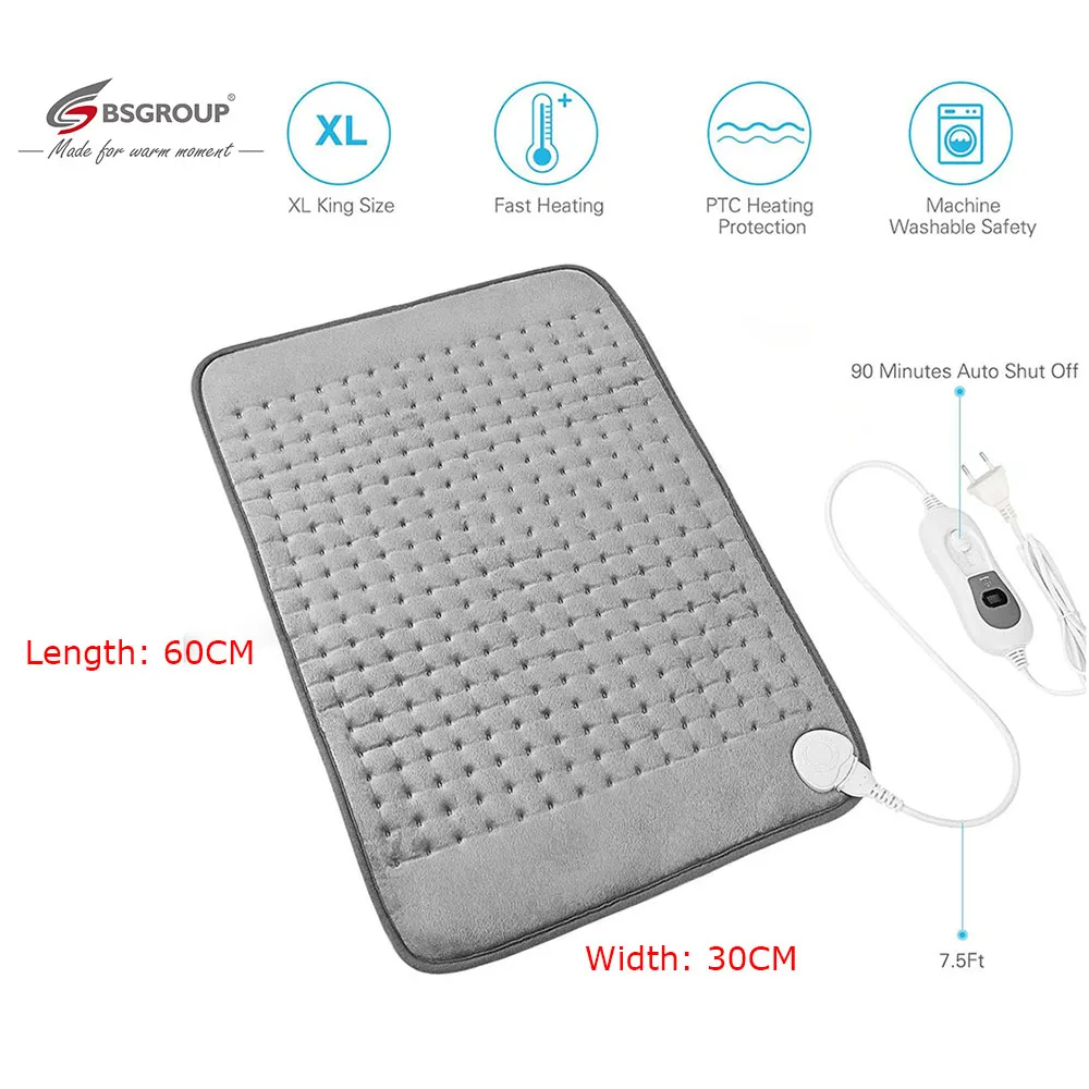 220V EU Plug Extra Large XL King Size 30x60CM Washable Electric Heating Pad for Period Cramps Lower Back Pain Relief Body Warmer 2