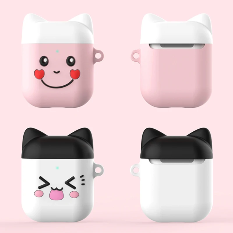 Силиконовый чехол s для Airpods 2 1 с милым мультяшным рисунком улыбки, чехол с кольцом, Bluetooth, беспроводной чехол для наушников Air Pods
