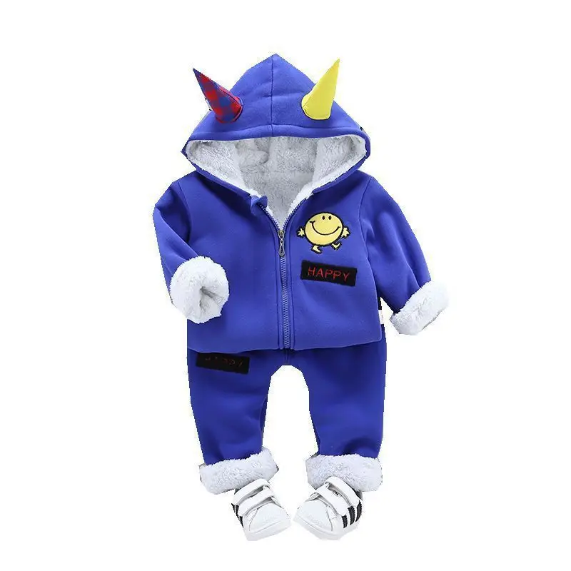 

New Baby Boy Girl Cartoon Hooded Pants 2Pcs/sets Infant Kid Autumn Winter Children Plus Velvet Cotton Clothes Toddler Tracksuits