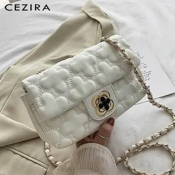 

CEZIRA Luxury Brand PU Leather Crossbody Bag For Women Fashion Thread Pattern Handbags Female Chain Shoulder Bags Flap Messenger