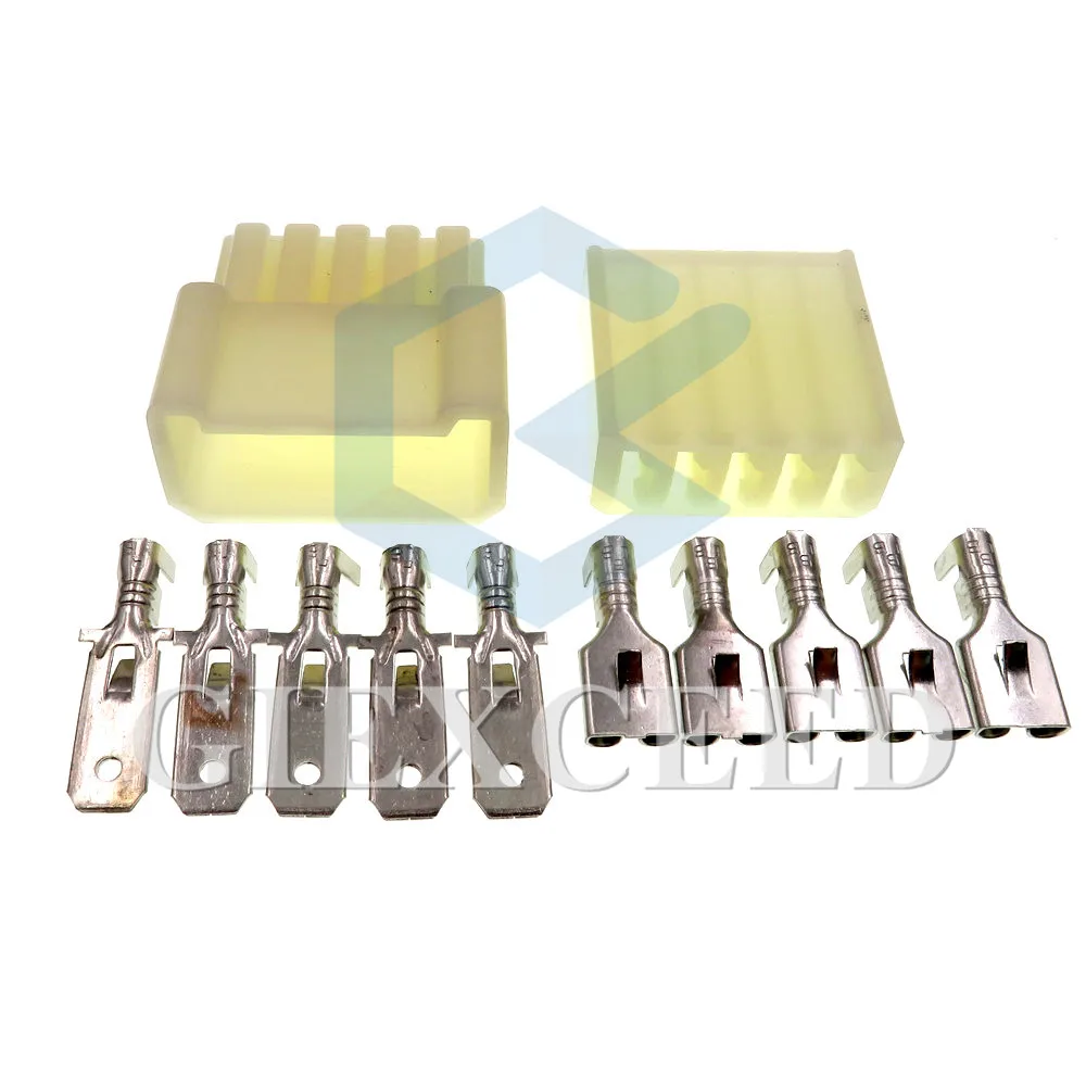 2 Sets 5 Pin Car Auto Window Lift Switch Sockets Female Male 6.3mm Big