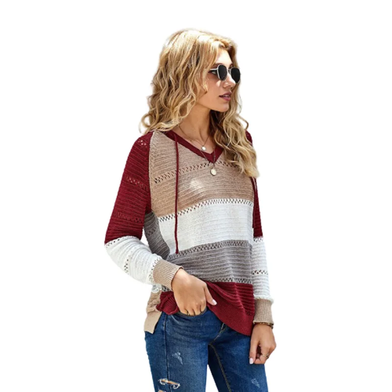 

Осенне-зимние Новые вязаные женские свитера с капюшоном, стеганые цветные зимние блузки с длинным рукавом, верхняя одежда для женщин 2020