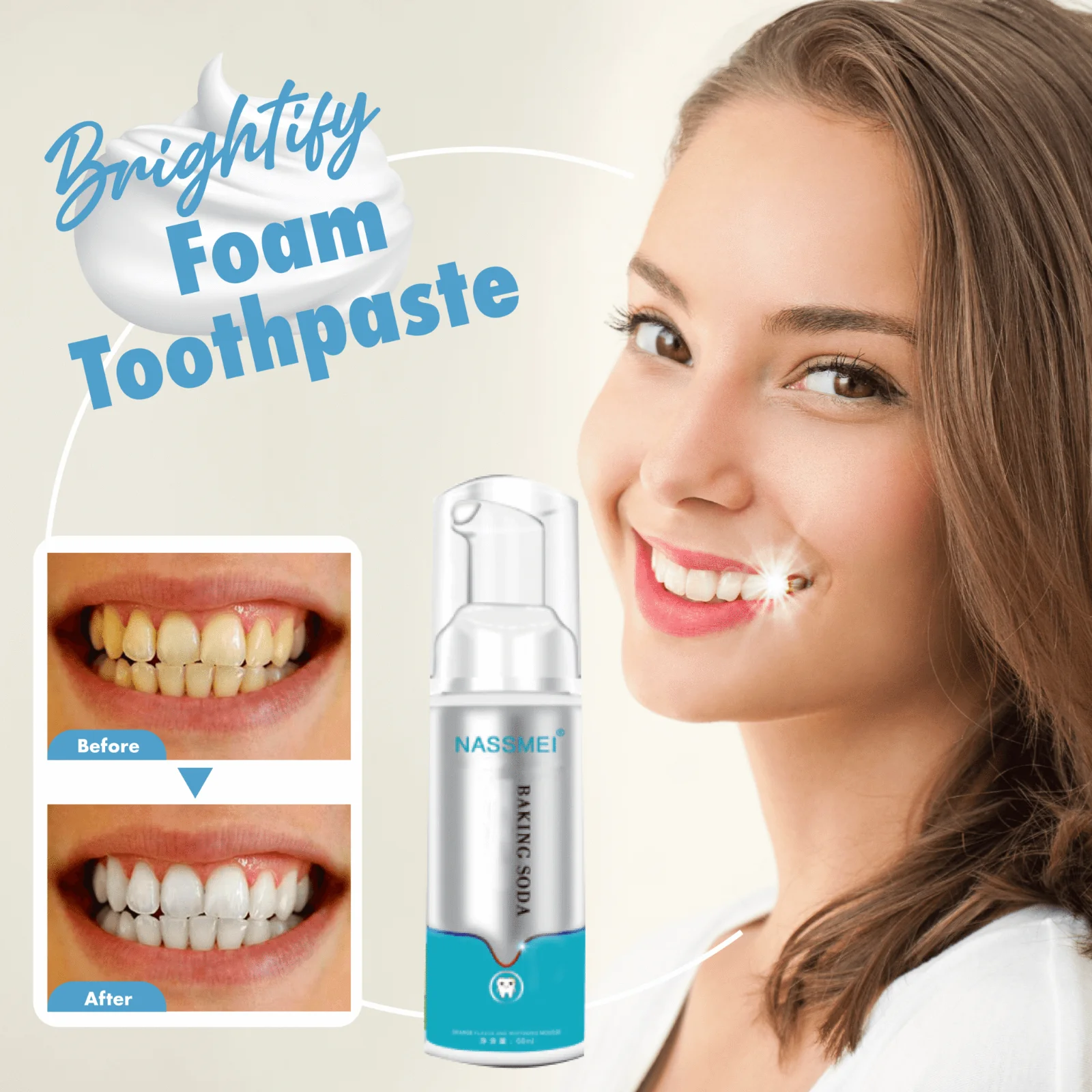 

Brightify Deep Cleaning Foam Toothpaste Teeth Whitening Soda Toothpaste Cleaning Mousse Stain Removal Refreshing Oral Care