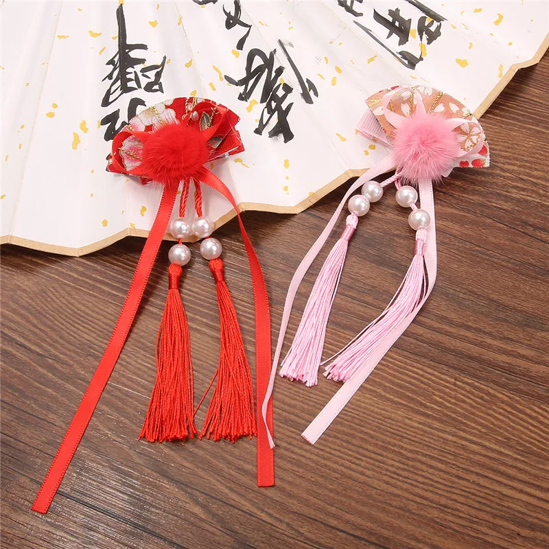 2 шт./пакет китайский головной убор цветочные бутоны заколки детские Античная Стиль Ленточки зажим для волос заколка для волос для девочек с повязкой на голову, аксессуары для волос