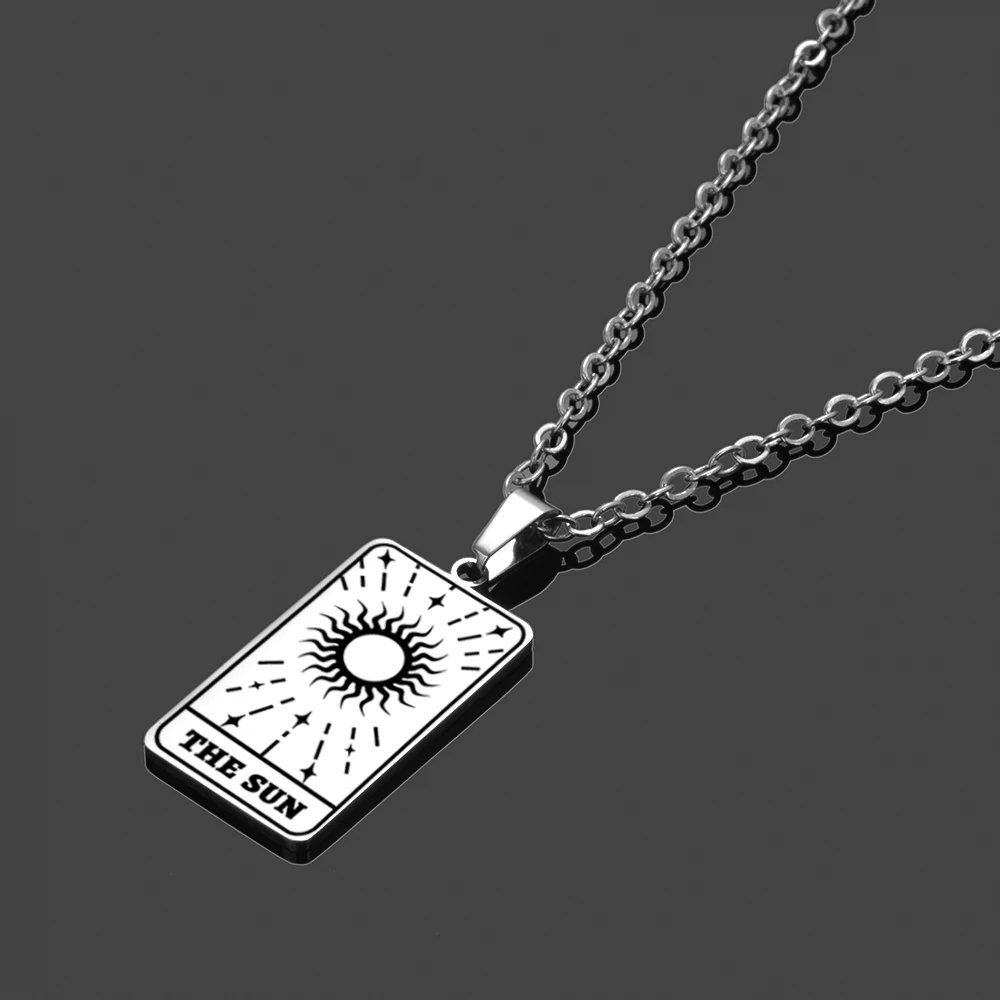 Stainless Steel Tarot Cards Pendant Necklace The Sun Tarot Divination Necklace Jewelry LGS1840