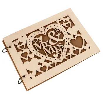 

1PC Creative Wedding Guestbook Hollow-out Guest Sign-in Book Carving Wooden Guest Book Wooden Hollow-out Craft Notebook for Wedd