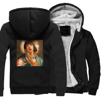 

2019 Winter Thick Hoodies Mens Virgin Mary Funny Printed Mens Zipper Thicken Hoodie Casual Harajuku Top Qaulity Homme Hoody