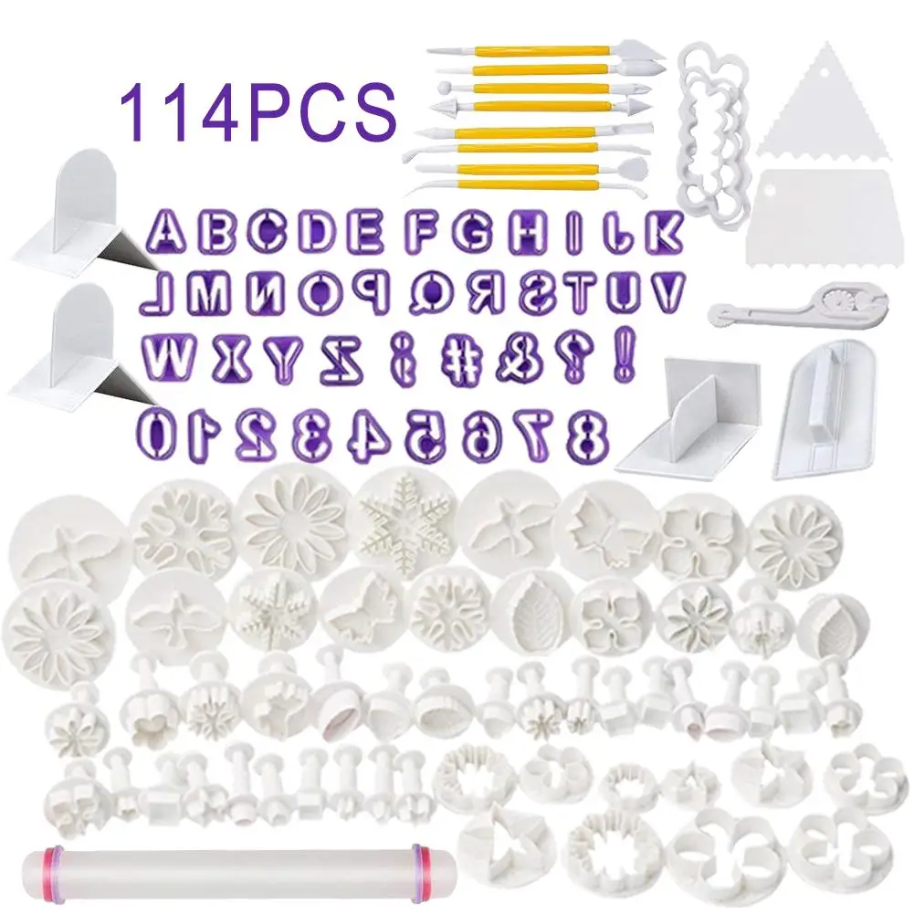 

Fondant Cutter Set Cookie Cutters for Letters Numbers Rose Flower Shapes Set Fondant Tools Ejector Stamp Modelling Tool for Cake