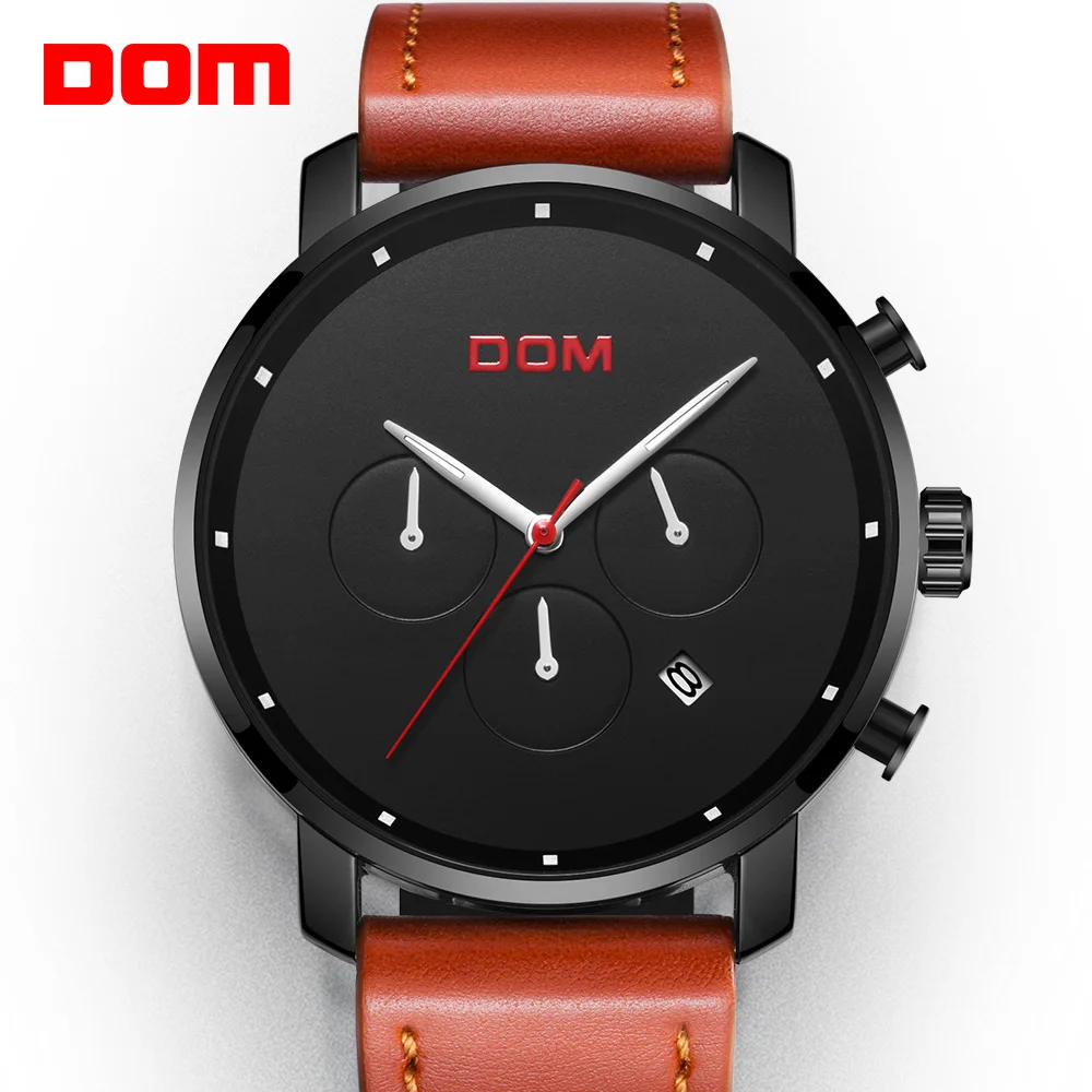 

DOM Mens Watches Top Brand Luxury Fashion Chronograph Male Waterproof Clock Leather Sport Military Men Wristwatch M-1216BL-1M5