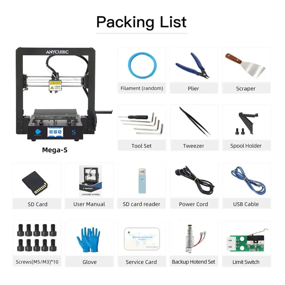 US $177.66 - 548.96 ANYCUBIC Mega-S Mega S 3D Printer I3 Mega Upgrade Large Size TPU High Precision Touch Screen 3D Printer Print Size 210*210*205mm