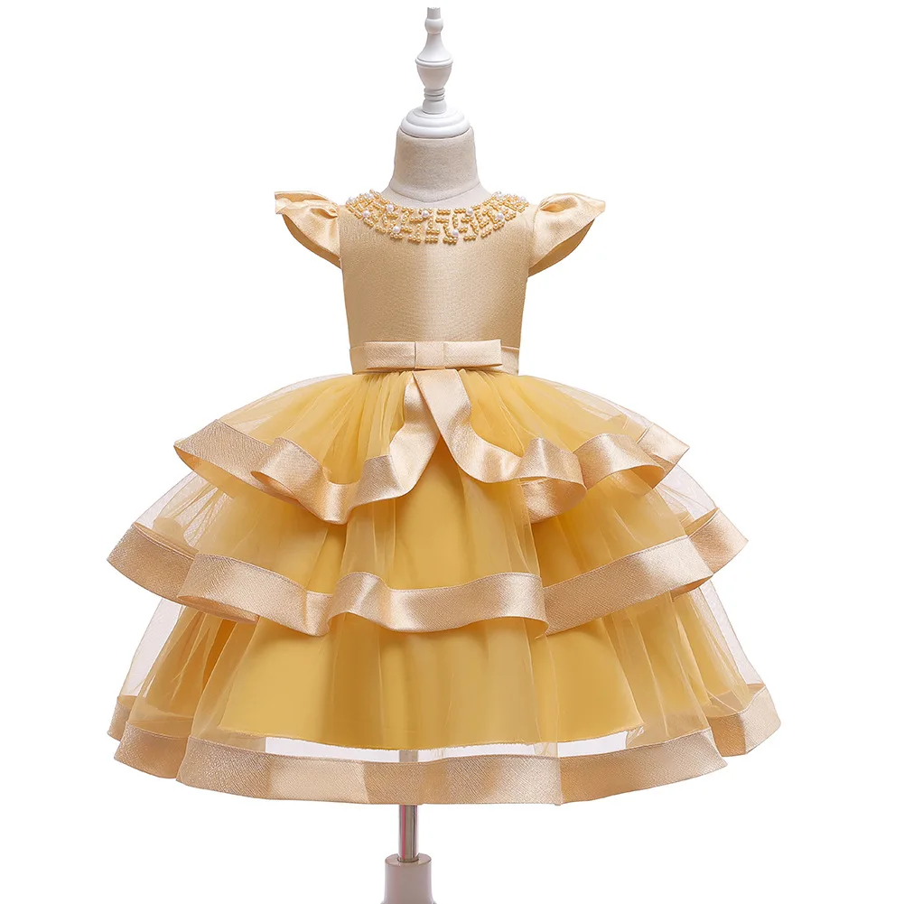 Платье для девочек рождественские детские платья Элегантное платье принцессы с бисером для девочек, платье для свадебной вечеринки, детская одежда 3, 6, 8, 10 лет - Цвет: Цвет: желтый