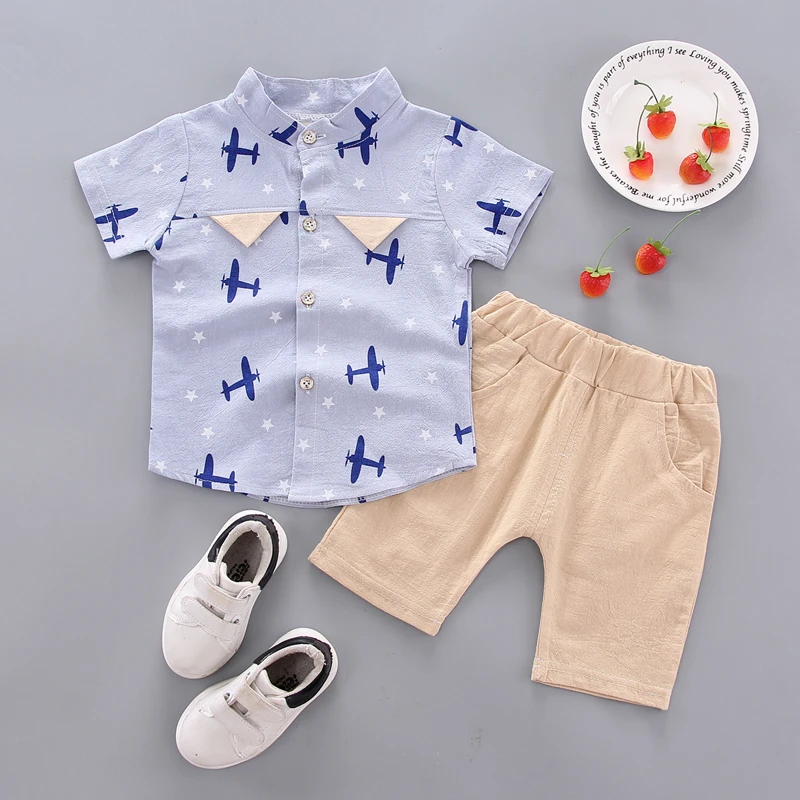 

Summer Children clothes Baby Boys clothes Casual Short Sleeve Aircraft Print T-shirt Tops+Shorts Costume Set