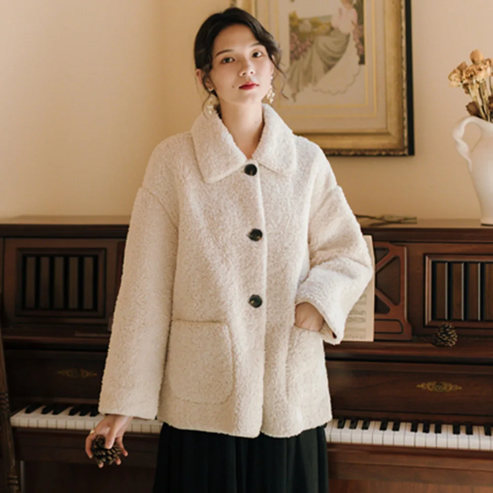 

Lazy Style Loose Fleece Jackets Winter Warm Korean Style Girls Thick Jackets Plush Solid Color Outwears Minimalist Teddy Cozy