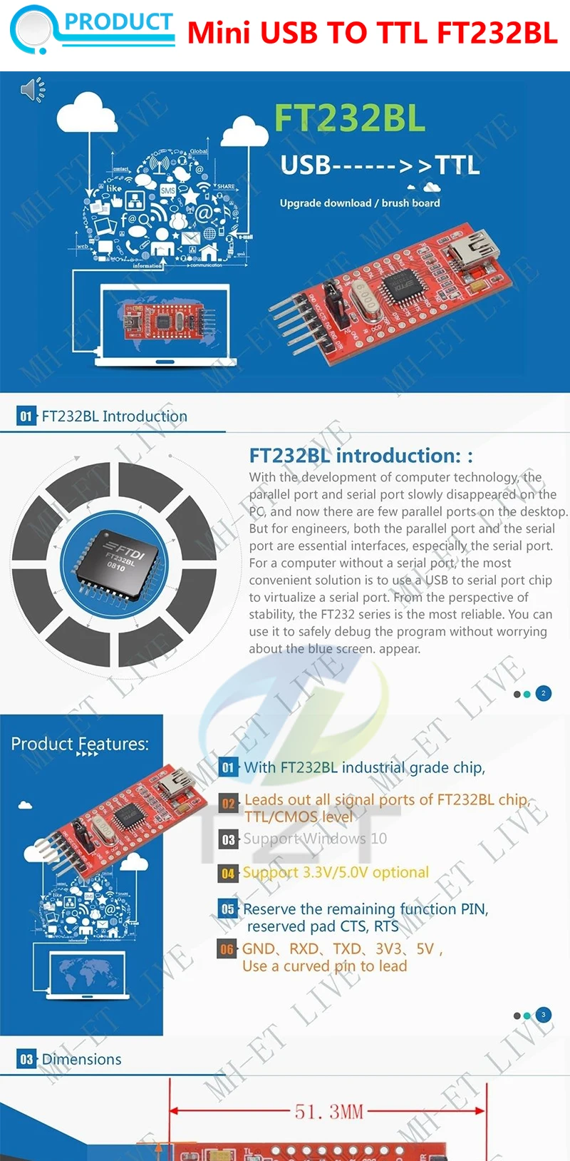 FT232BL FT232RL Basic Breakout Board FTDI FT232 USB ZU TTL 5V 3,3V Debugger Download Kabel Zu Seriell adapter Modul Für Arduino – Detail 6