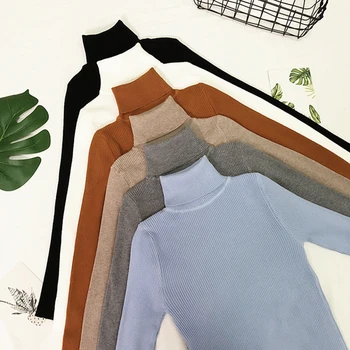 

Women's Sweaters Autumn Long-sleeved Turtleneck Knit Tops Winter Solid Color Fashion Warm Bottoming Shirts