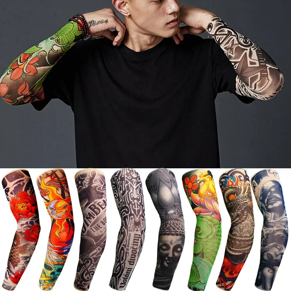 Cooling Tattoo Arm Sleeves Cover Basketball Outdoor Sport UV Sun Protection US 