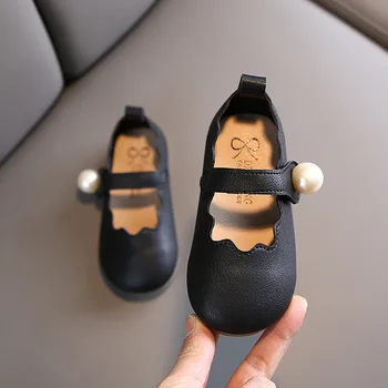 

Toddlers Girls Leather Shoes Princess Wedding Kids Flats With Pearl Sweet Children Party Performance Shoes Soft Breathable 21-30