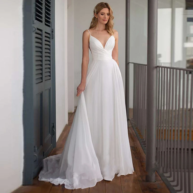 Latest Affordable Summer Chiffon White Bridal Wedding Dresses ...