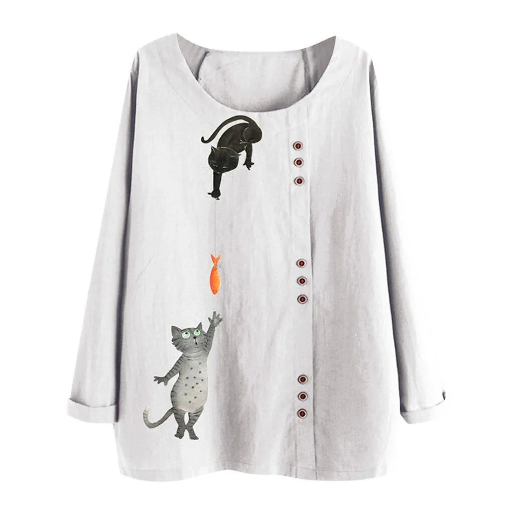 Blusas mujer de moda размера плюс женская хлопковая Льняная блуза с длинными рукавами и круглым вырезом с цветочным принтом