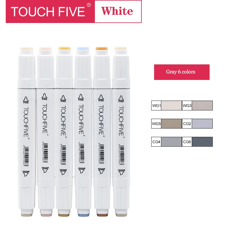 W5thGray6colors TouchFIVE маркер ручка набор 40/60/80/168 Цвет анимация маркер для рисования с двумя головками рисунок художественная кисть ручки на спиртовой основе с 6 подарки - Цвет: W5thGray6colors