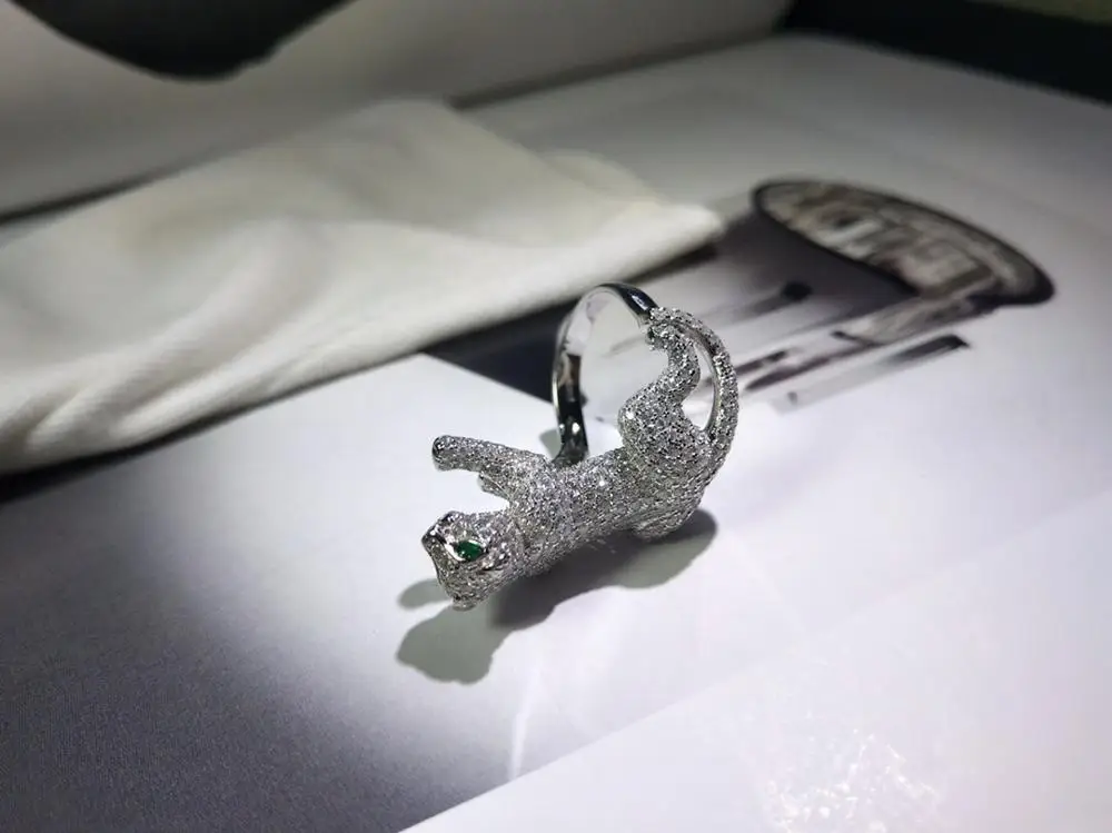 Новая мода Дизайн Полный кубического циркония кольцо с пантерой 3D зеленые глаза леопарда тигра глаза кольцо