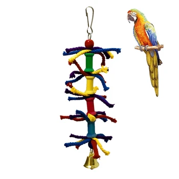 

Bird Toys Wooden Blocks Cotton Rope Chew Toys For Parrots Colorful Hanging Bridge String with Bells Funny Swing Parrot Toys