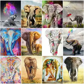 

DIY Painting By Numbers Elephant Animals Kit Oil Coloring By Numbers Wall Art Picture Acrylic Paintings On Canvas Room Decor