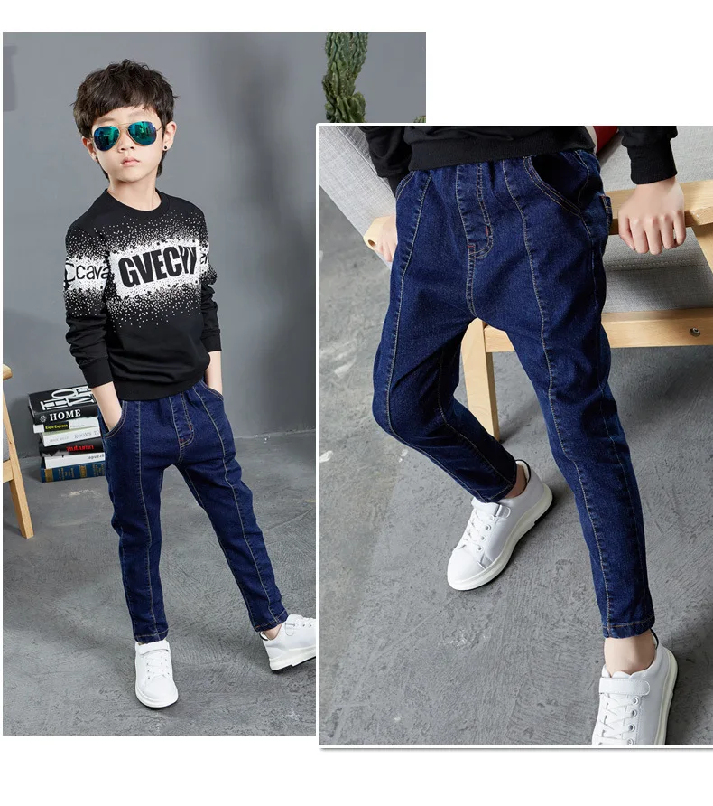 Childrenswear Big Boy Elasticity Jeans Spring And Autumn Crawler BOY'S Denim Trousers Long Pants Slim Fit Fashion New Style