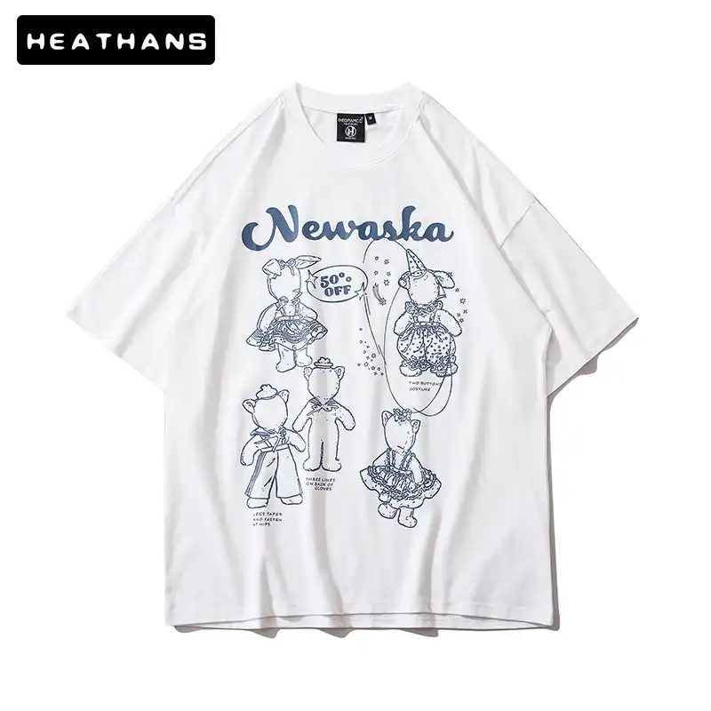 韓国tシャツ夏21新かわいい漫画の文字のプリントトップの男性たちルーズカジュアル半袖tシャツ男性ヒップスタースポーツストリート Tシャツ Aliexpress