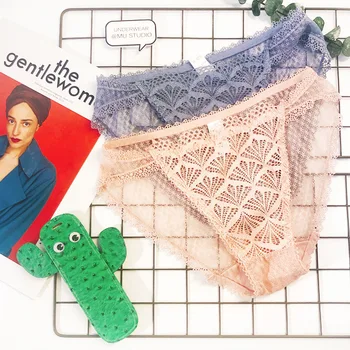 

fan-shaped shell hollow transparent lace cute pure color sexy low-waist mesh interesting ladies underwear