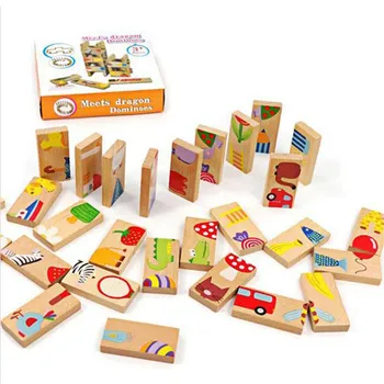 

28 pcs/set Unisex Baby Kid Animal Domino Blocks Toy Safe Wood Domino Educational Toys Gift for Kid Above 3 Years Old
