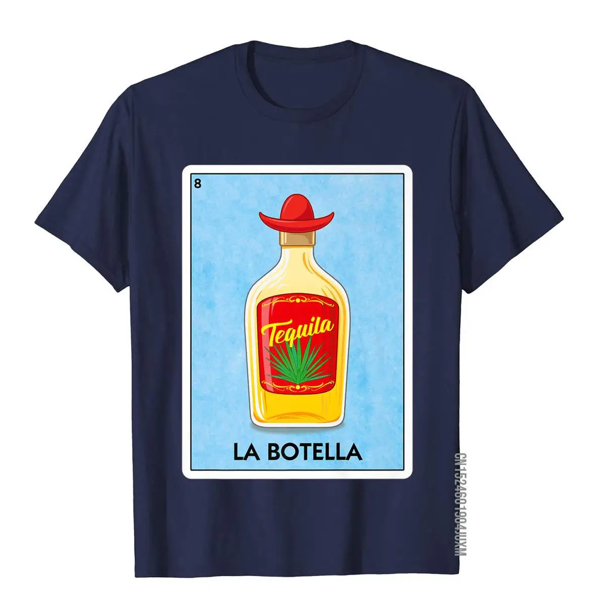 La Botella Mexican Card Game Tequila Bottle Sombrero Premium T-Shirt__97A690navy