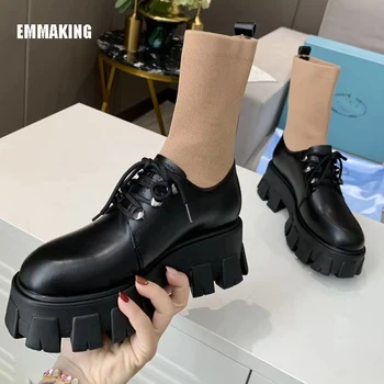 

Women Fashion Ankle Boots Ladies Lace up Eastic Fabric Short Boots Female Runway Buckle Strap Boots Platform Shoes Women 2020