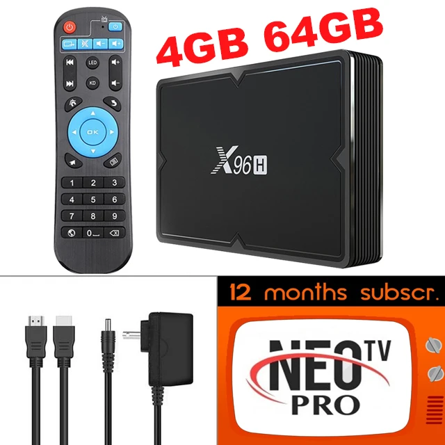 X96H Android 9,0 Smart tv BOX+ 1 год NEO код IPTV 2,4 и 5,8 ГГц двойной WiFi 6K HD 3D телеприставка медиаплеер M3U IP tv подписка - Цвет: 4G64G-1 Year NEOTV