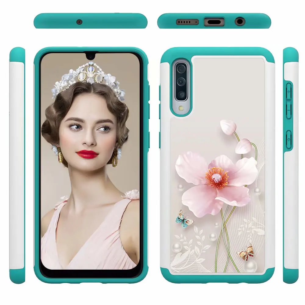Samsung Galaxy A20 A30 A50 A30S A50S A520 A5 силикон и PC 2 в 1 сверхпрочный противоударный защитный противоударный чехол для телефона - Цвет: Pearl flower