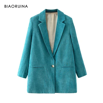 

BIAORUINA Women's Corduroy Single Button Notched Collar Vintage Blazer Autumn Warm Elegant Coat Loose Casual Street Clothing