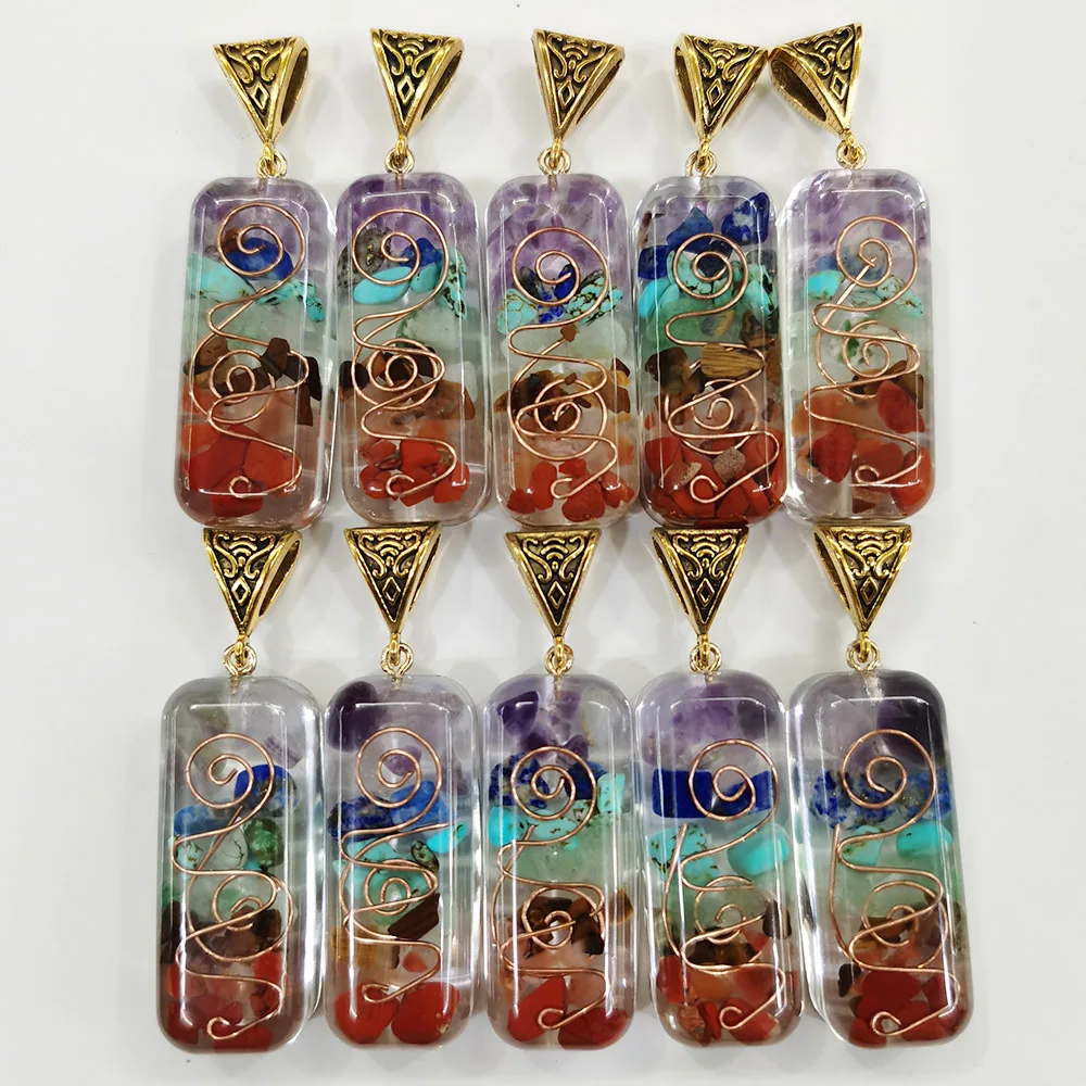 Модные Orgone 41x17 мм 10 шт Ретро Рейки Исцеление красочные натуральный камень кулон