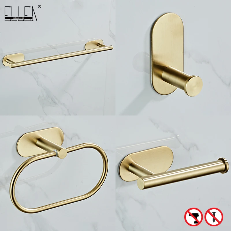 Bathroom Hardware Set Brushed Gold Robe Hook Towel Bar Toilet Paper Holder Bathroom Accessories ELLEN EL1001G bathroom hardware accessories bathroom hardware set toilet paper holder towel hook clothes hook