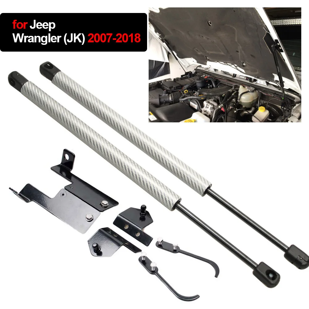 For Jeep Wrangler (JK) 2007-2018 Front Hood Bonnet Modify Gas Struts Lift Support Shock Damper Carbon Fiber Piston Rods Springs