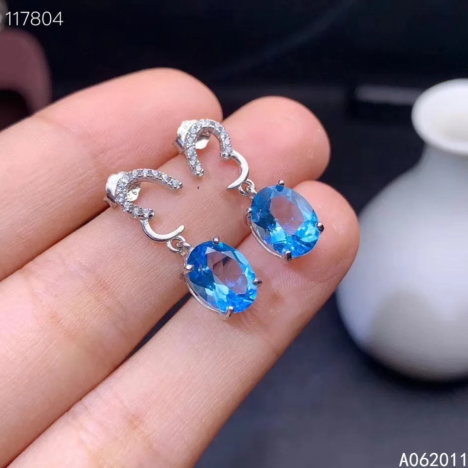 

KJJEAXCMY fine jewelry natural blue topaz 925 sterling silver luxury girl earrings new Ear Studs support test