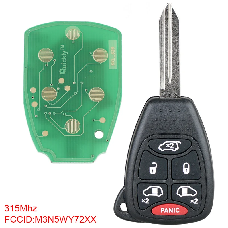 

Car Key Replacement 315Mhz 6 Buttons Car Key Remote Uncut Ignition Transponder Keyless Fob Combo M3N5WY72XX Fit for Dodge