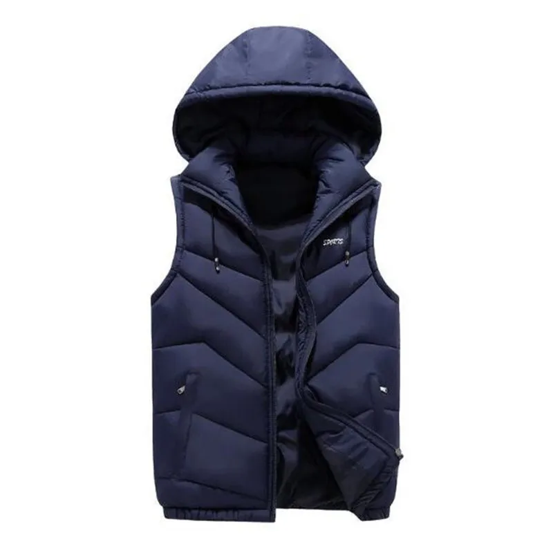 Мужской жилет зимний жилет Uomo Inverno куртка без рукавов с капюшоном мужской теплый повседневный жилет размера плюс Mannen черный красный жилет
