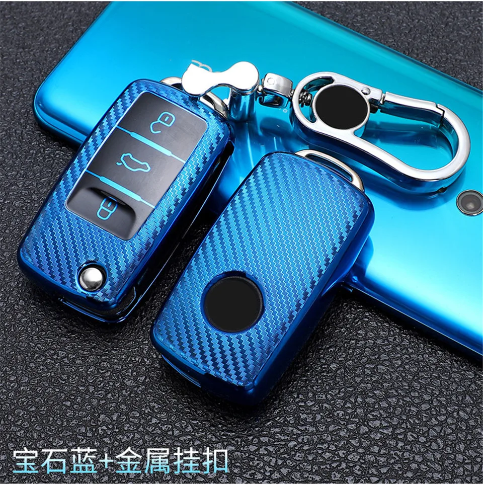 Tpu Carbon Filber Car Key Case Cover For VW Volkswagen Polo Tiguan Passat B5 B6 B7 Golf 4 5 6 MK6 Jetta Lavida For Skoda Octavia