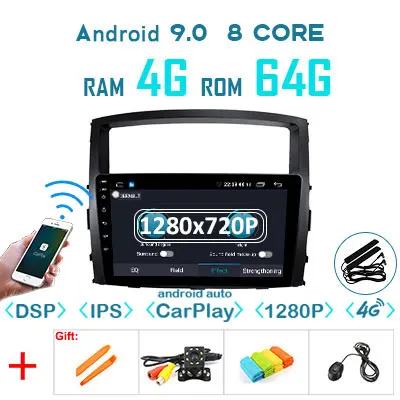 4G64 1280carply-NO C Android 9,0 1280P 4G 64G Carplay Автомобильный gps радио для MITSUBISHI PAJERO V97 V93 2006- навигация DSP ips экран без DVD плеера - Цвет: 4G64 1280carply-NO C